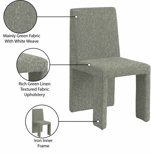 Olive Green Linen Textured Fabric Upholstered Dining Chair, 2-Piece