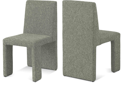 Olive Green Linen Textured Fabric Upholstered Dining Chair, 2-Piece