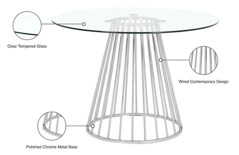 Sloane 48" Chrome Glass Top And Steel Base Dining Table, 1 Piece