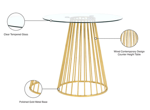 Sloane 40" Gold Glass Top And Metal Base Counter Height Table, 1 Piece