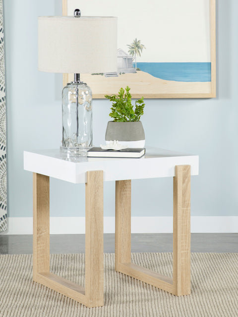 Denia Rectangular End Table White High Gloss and NaturalWhite High Gloss