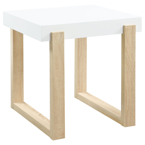 Denia Rectangular End Table White High Gloss and NaturalWhite High Gloss
