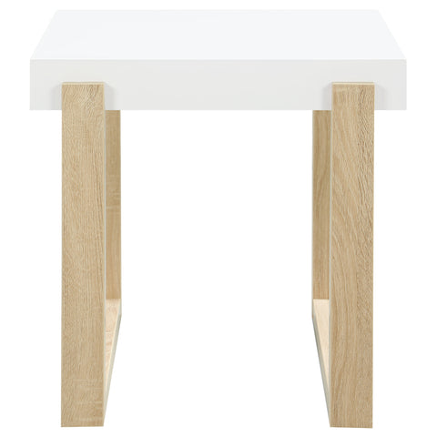 Denia Rectangular End Table White High Gloss and NaturalWhite High Gloss
