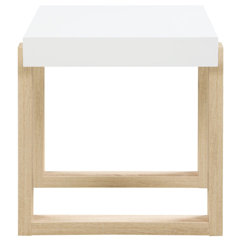 Denia Rectangular End Table White High Gloss and NaturalWhite High Gloss