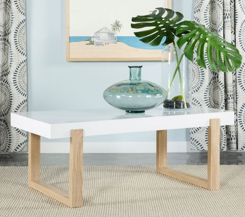 Denia Rectangular Coffee Table White High Gloss and NaturalWhite High Gloss