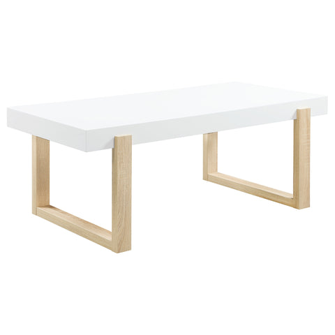 Denia Rectangular Coffee Table White High Gloss and NaturalWhite High Gloss
