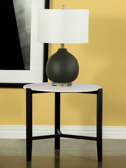 Delphinium Round Faux Marble Side End Table White and BlackWhite Faux Marble