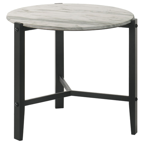 Delphinium Round Faux Marble Side End Table White and BlackWhite Faux Marble