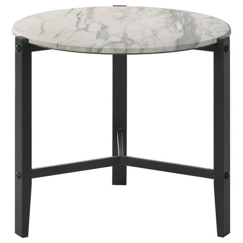 Delphinium Round Faux Marble Side End Table White and BlackWhite Faux Marble