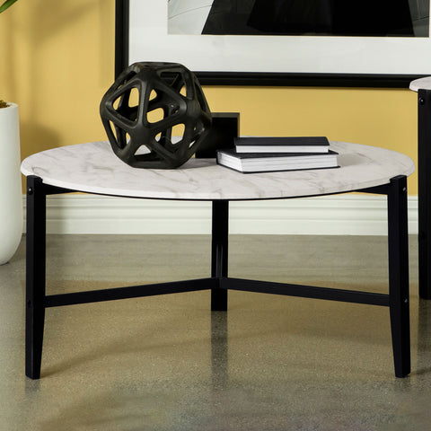 Delphinium Round Faux Marble Coffee Table White and BlackWhite Faux Marble
