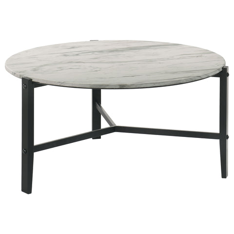 Delphinium Round Faux Marble Coffee Table White and BlackWhite Faux Marble