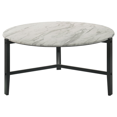 Delphinium Round Faux Marble Coffee Table White and BlackWhite Faux Marble