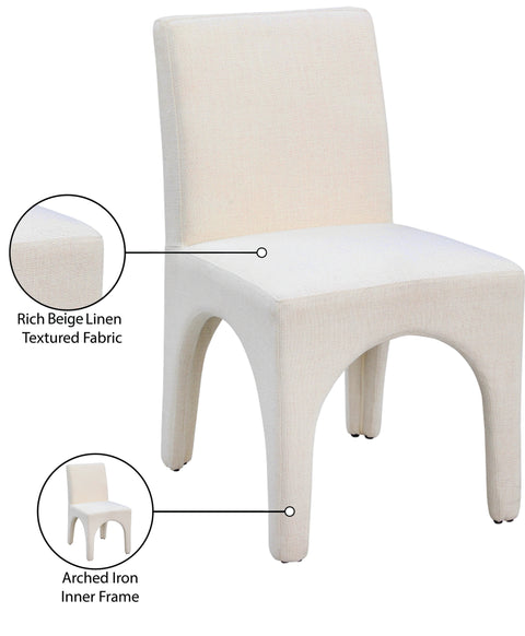 Sage Beige Linen Textured Fabric Upholstered Dining Chair, 2-Piece