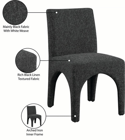 Sage Black Linen Textured Fabric Upholstered Dining Chair, 2-Piece