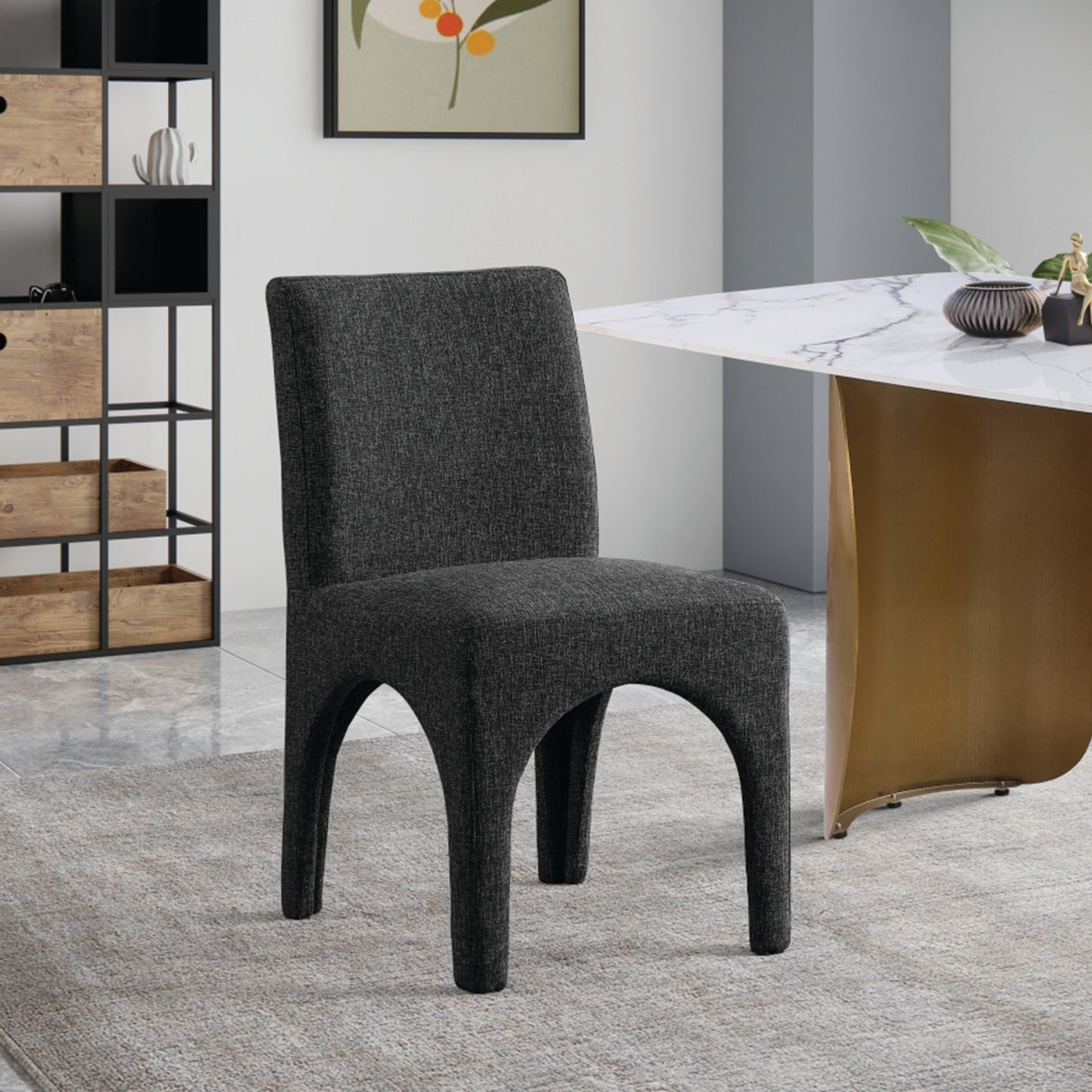 galaxy black linen textured fabric dining chair c