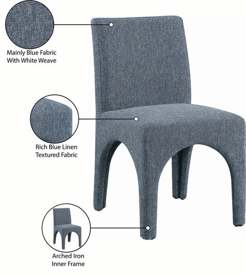 Sage Blue Linen Textured Fabric Upholstered Dining Chair, 2-Piece
