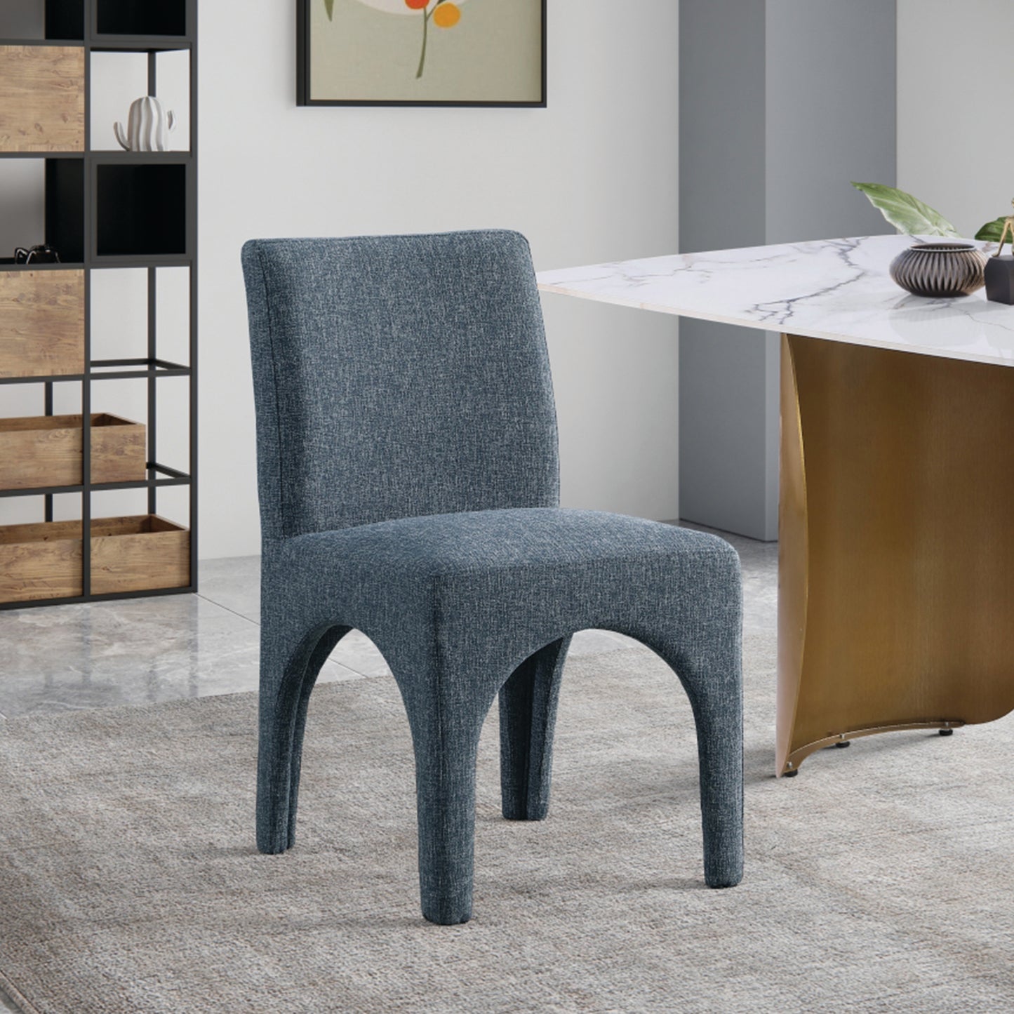 galaxy blue linen textured fabric dining chair c