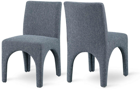 Sage Blue Linen Textured Fabric Upholstered Dining Chair, 2-Piece