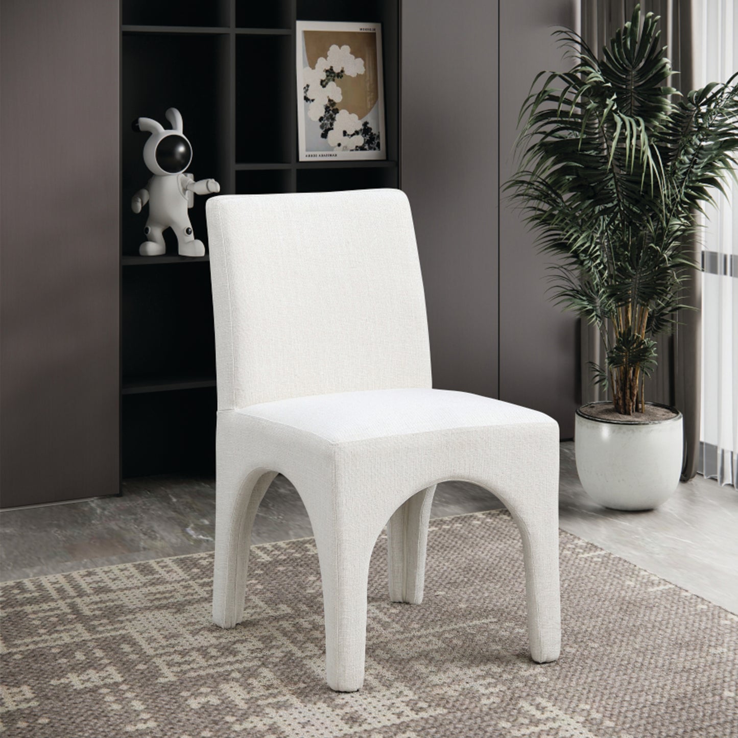 galaxy cream linen textured fabric dining chair c