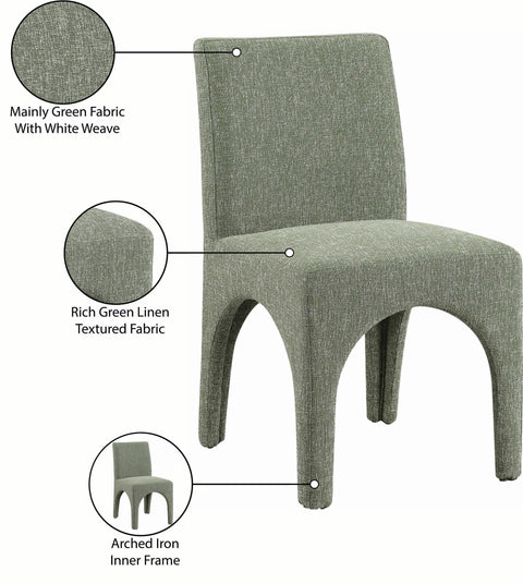 Sage Green Linen Textured Fabric Upholstered Dining Chair, 2-Piece