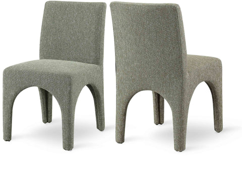 Sage Green Linen Textured Fabric Upholstered Dining Chair, 2-Piece