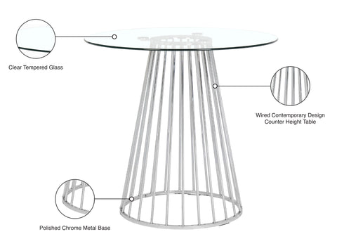 Sloane 40" Chrome Glass Top And Metal Base Counter Height Table, 1 Piece