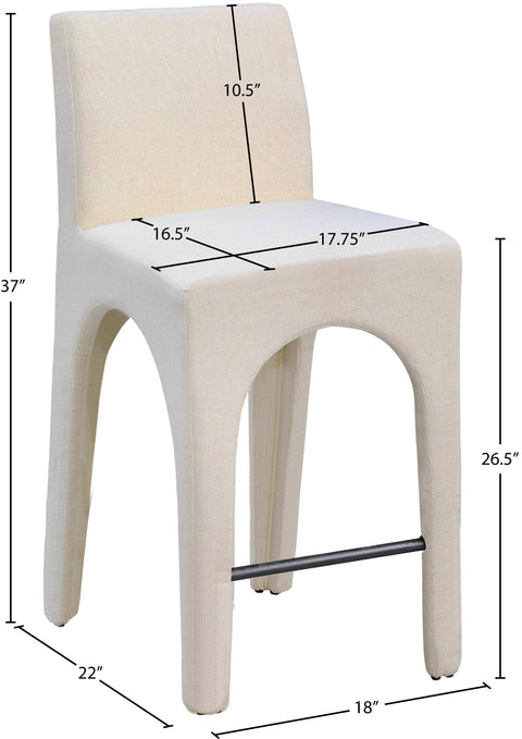 Sage Beige Linen Textured Fabric Upholstered Counter Stool, 1 Piece