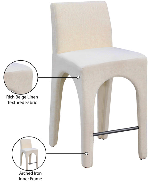 Sage Beige Linen Textured Fabric Upholstered Counter Stool, 1 Piece