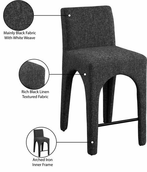 Sage Black Linen Textured Fabric Upholstered Counter Stool, 1 Piece