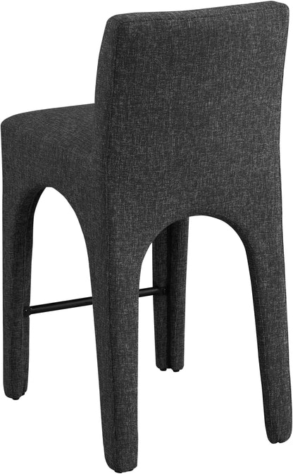 Galaxy Black Linen Textured Fabric Stool C