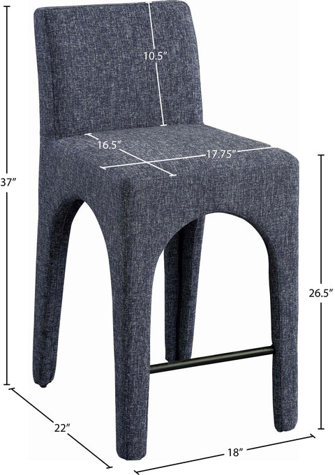 Sage Blue Linen Textured Fabric Upholstered Counter Stool, 1 Piece