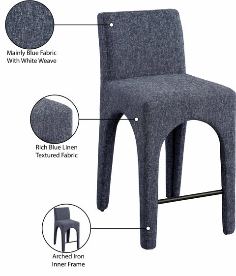 Sage Blue Linen Textured Fabric Upholstered Counter Stool, 1 Piece