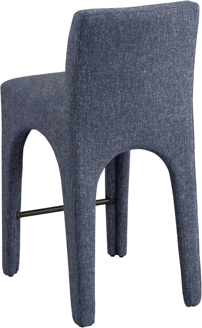 Galaxy Blue Linen Textured Fabric Stool C