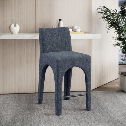 Galaxy Blue Linen Textured Fabric Stool C