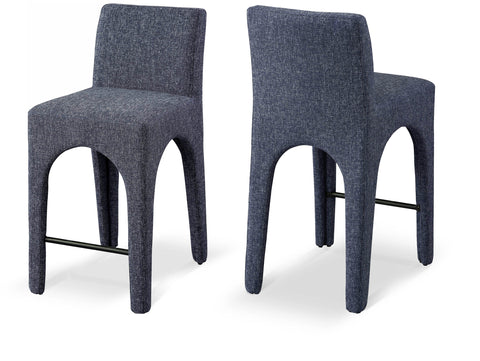 Sage Blue Linen Textured Fabric Upholstered Counter Stool, 1 Piece