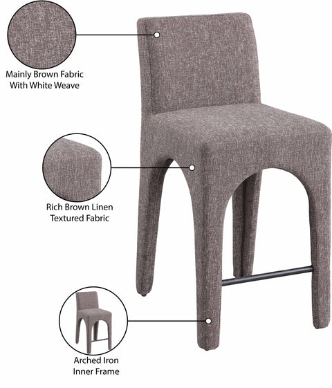 Sage Brown Linen Textured Fabric Upholstered Counter Stool, 1 Piece