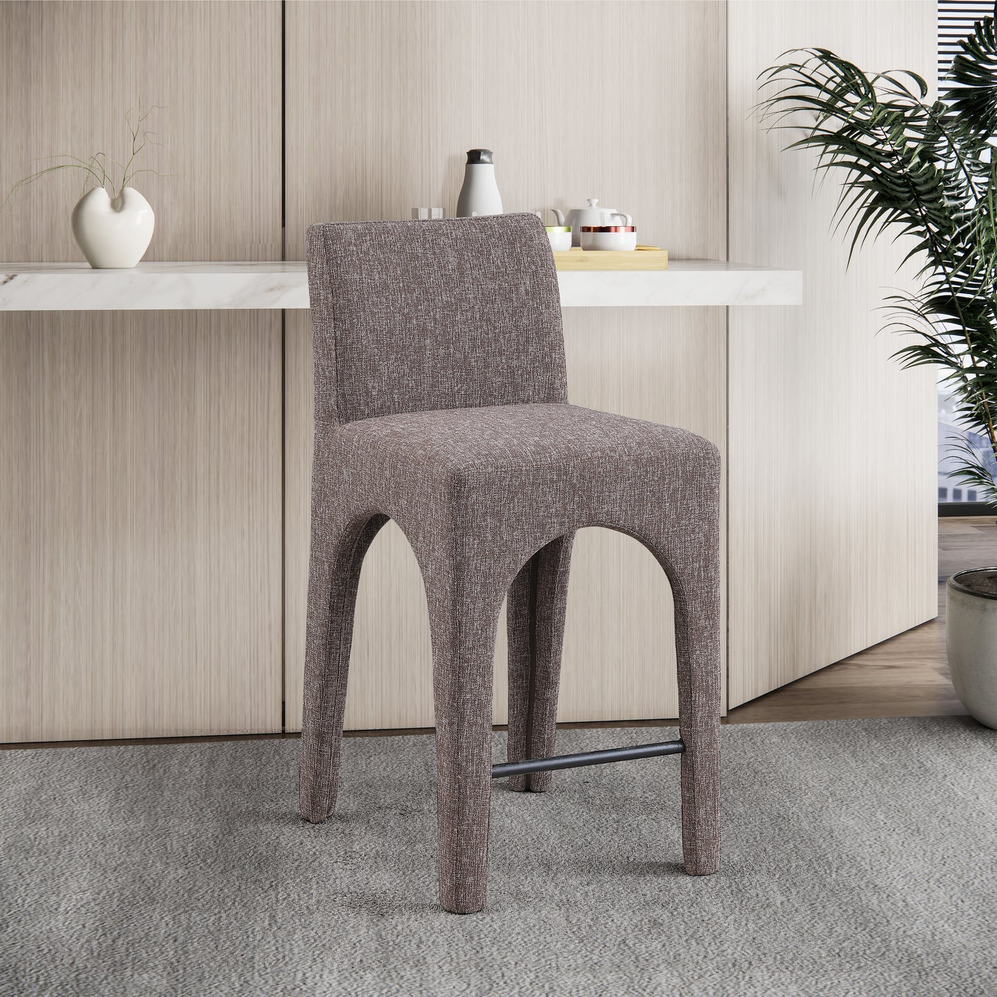 galaxy brown linen textured fabric stool c