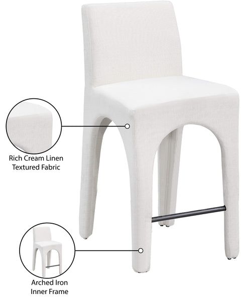 Sage Cream Linen Textured Fabric Upholstered Counter Stool, 1 Piece