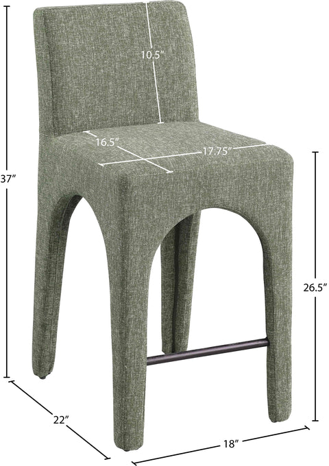 Sage Green Linen Textured Fabric Upholstered Counter Stool, 1 Piece