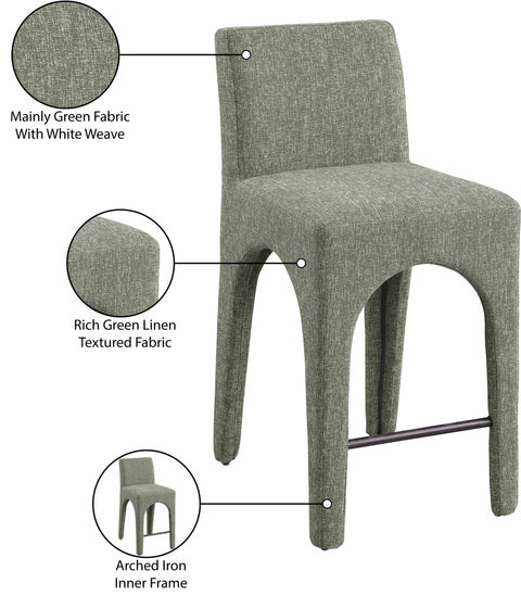Sage Green Linen Textured Fabric Upholstered Counter Stool, 1 Piece