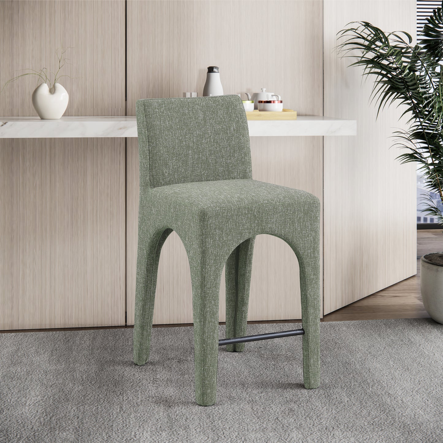 galaxy green linen textured fabric stool c