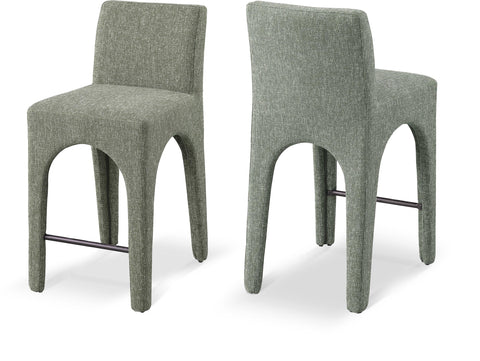 Sage Green Linen Textured Fabric Upholstered Counter Stool, 1 Piece