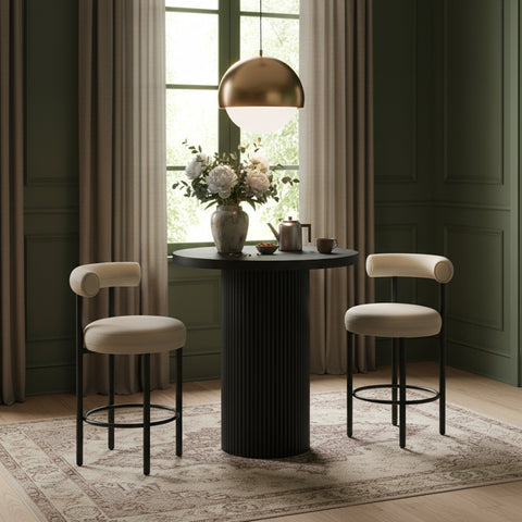 Willow 36" Black Oak Veneer And Solid Wood Bar Height Table, 1 Piece