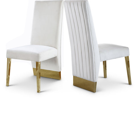 Kira Cream Velvet Upholstered Dining Chair, 2-Piece