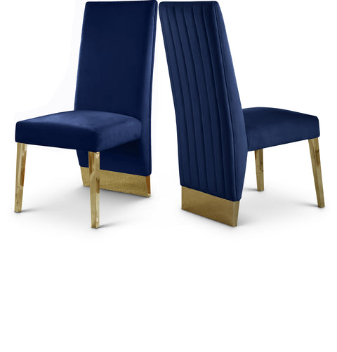 Kira Navy Velvet Upholstered Dining Chair, 2-Piece