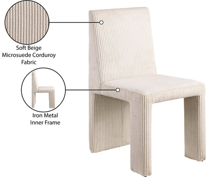 Aubrey Beige Microsuede Corduroy Fabric Dining Chair