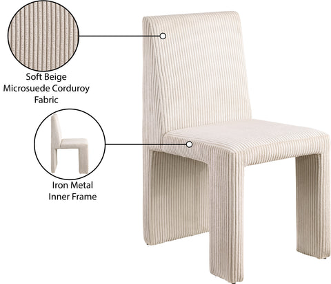 Aubrey Beige Microsuede Corduroy Fabric Dining Chair
