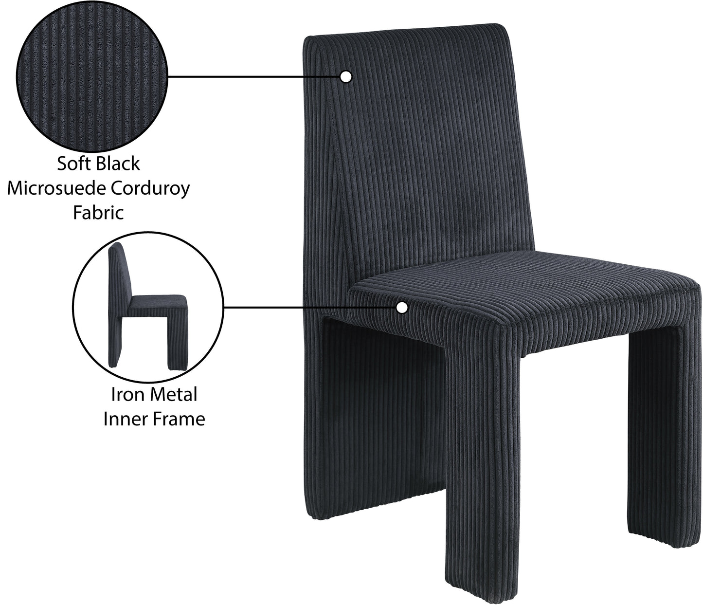 aubrey black microsuede corduroy fabric dining chair