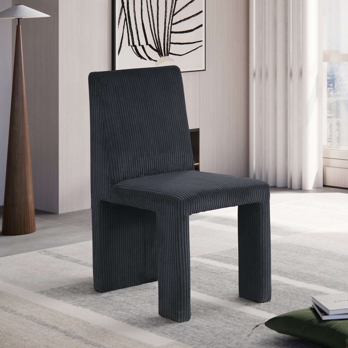 aubrey black microsuede corduroy fabric dining chair