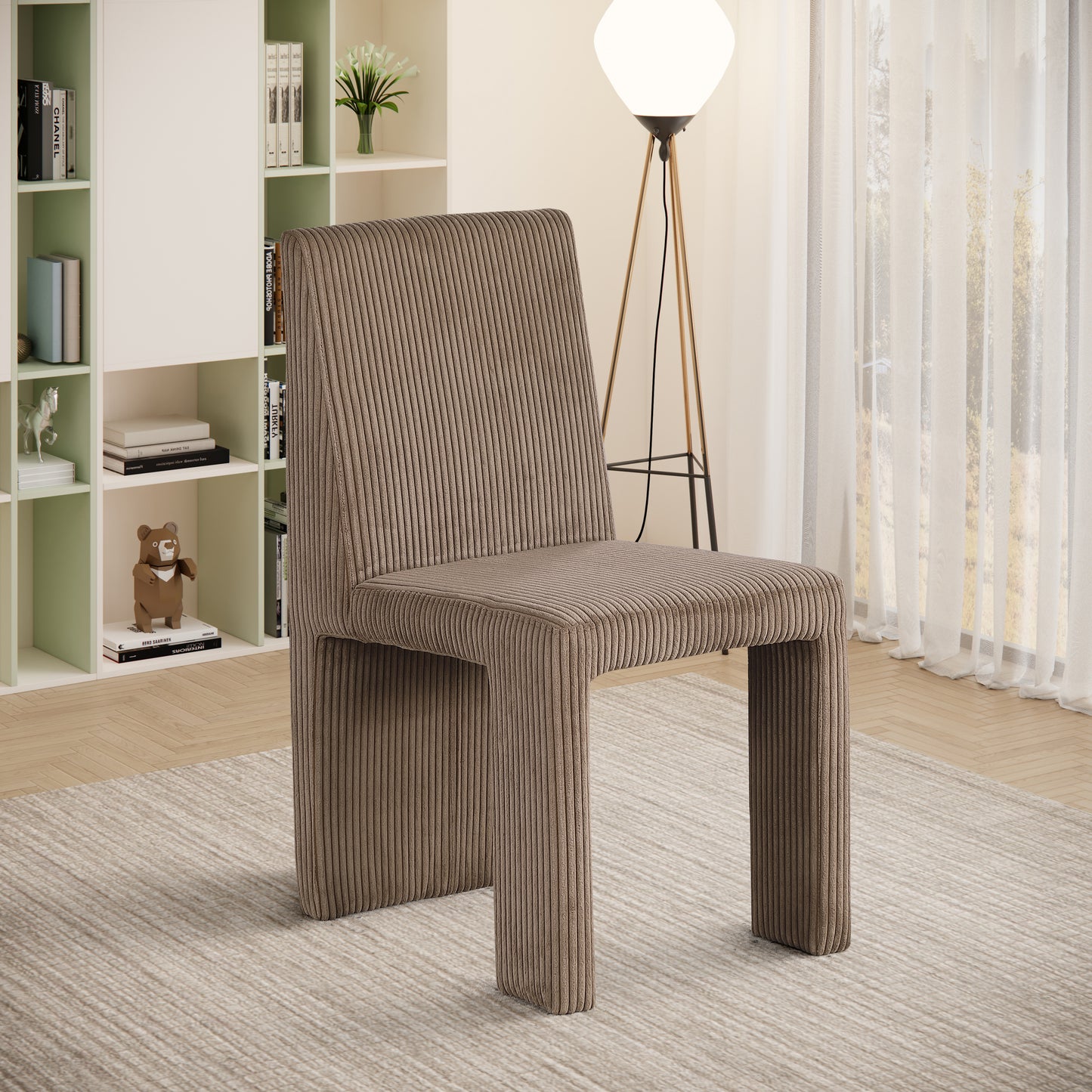 aubrey brown microsuede corduroy fabric dining chair